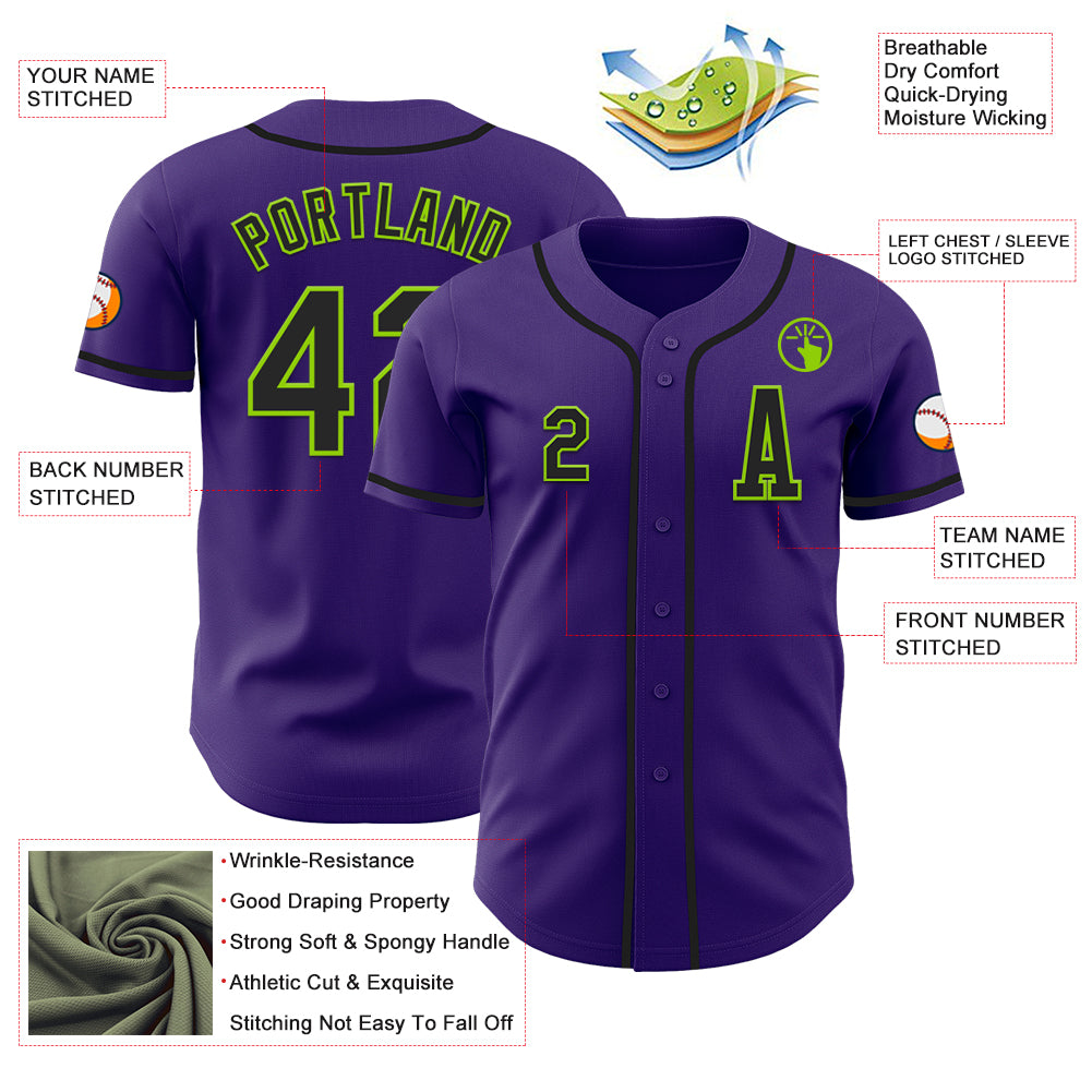 Custom Purple Black-Neon Green Authentic Baseball Jersey