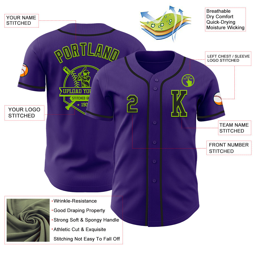 Custom Purple Black-Neon Green Authentic Baseball Jersey