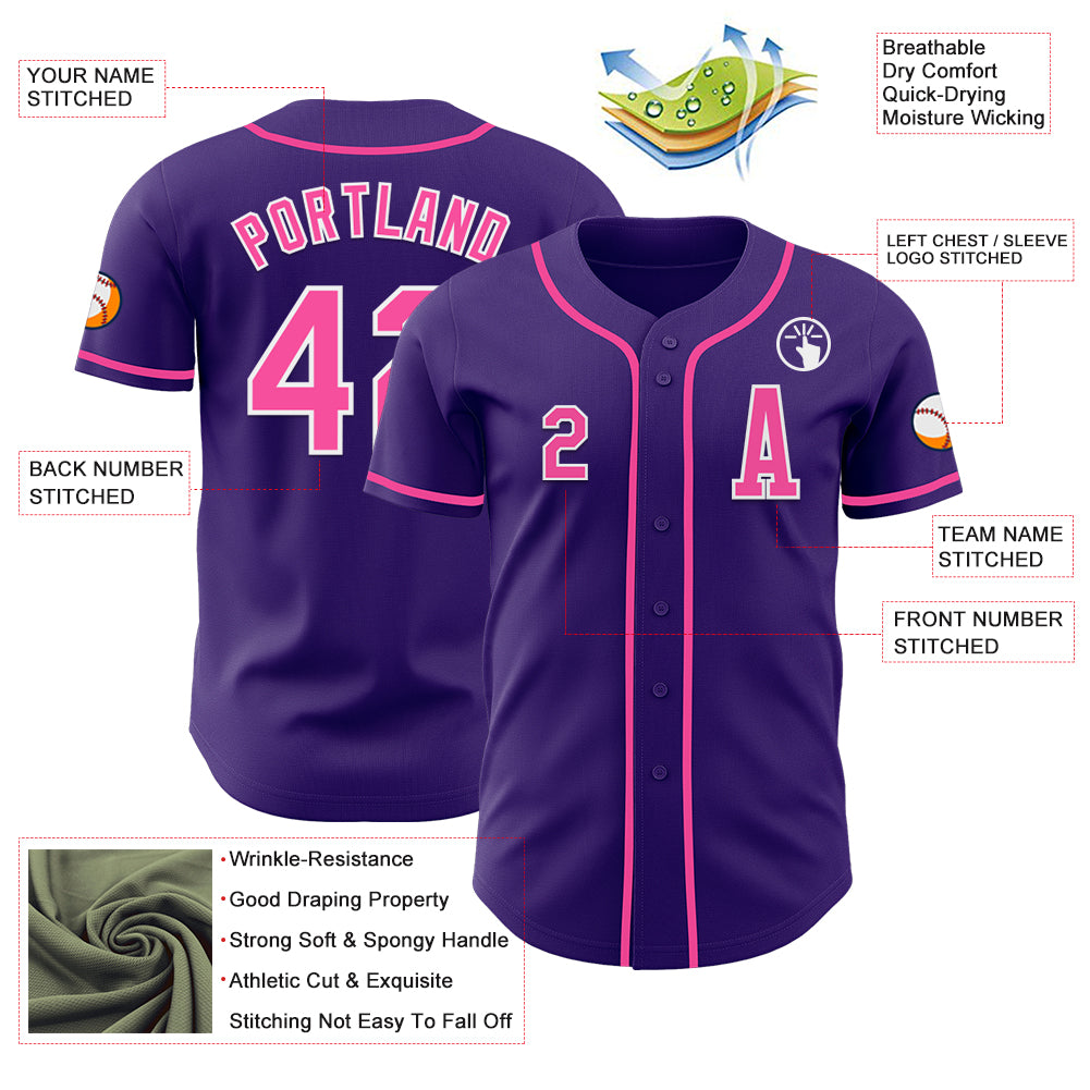 Custom Purple Pink-White Authentic Baseball Jersey