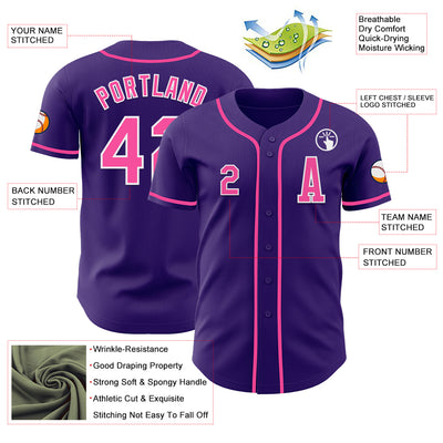 Custom Purple Pink-White Authentic Baseball Jersey