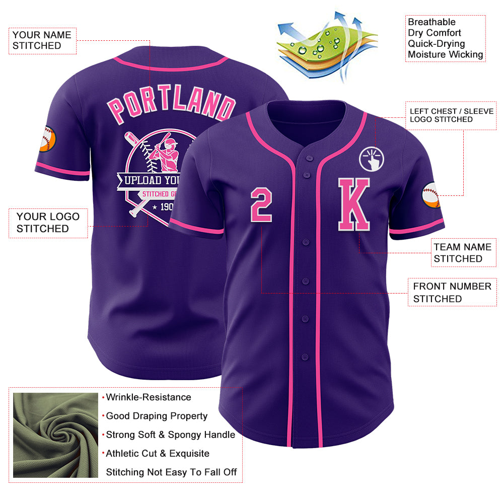 Custom Purple Pink-White Authentic Baseball Jersey