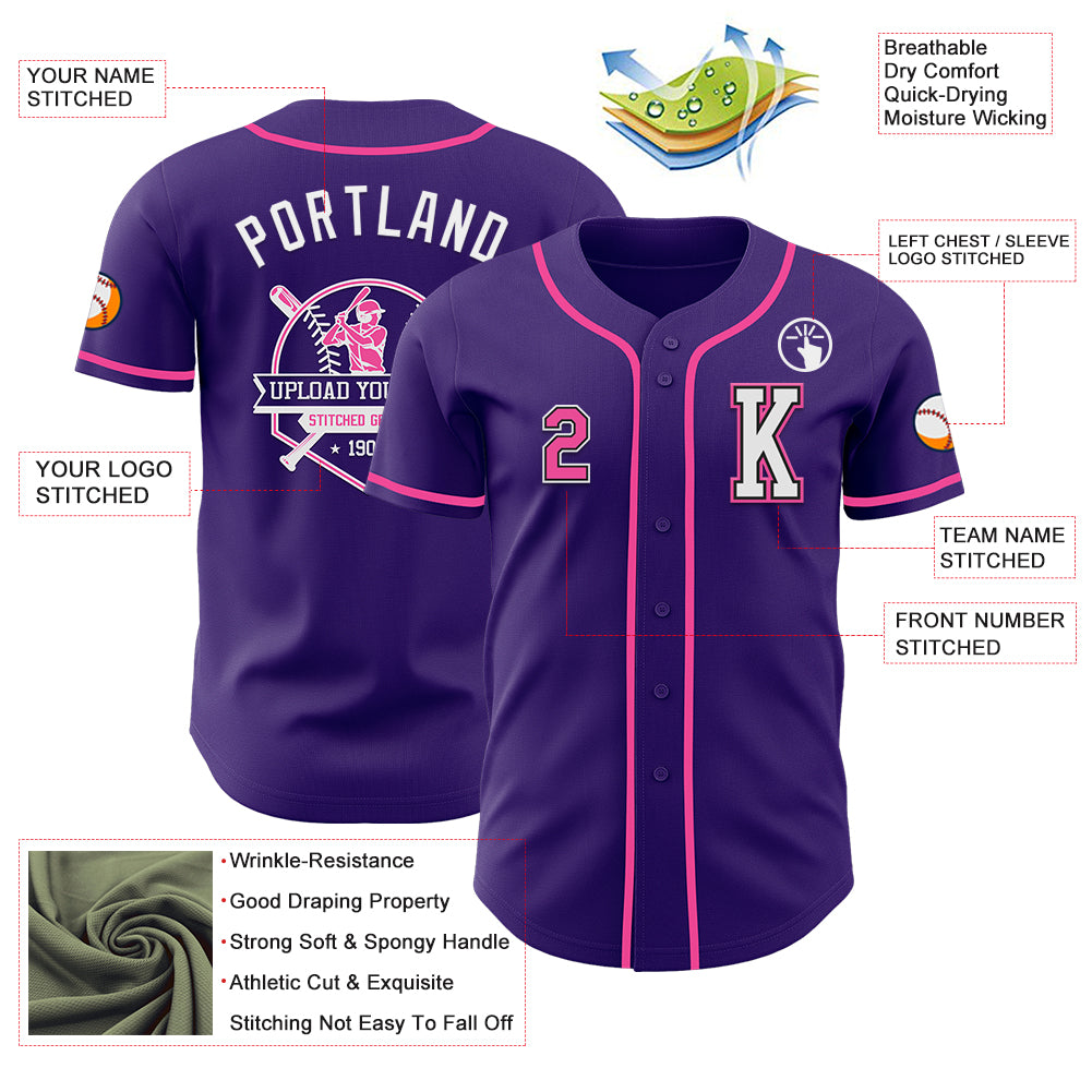 Custom Purple Pink-Black Authentic Baseball Jersey