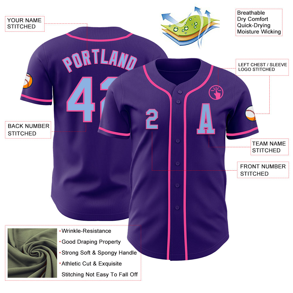 Custom Purple Light Blue-Pink Authentic Baseball Jersey