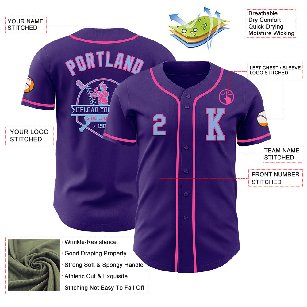 Custom Purple Light Blue-Pink Authentic Baseball Jersey
