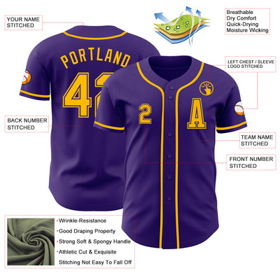 Custom Purple Gold Authentic Baseball Jersey