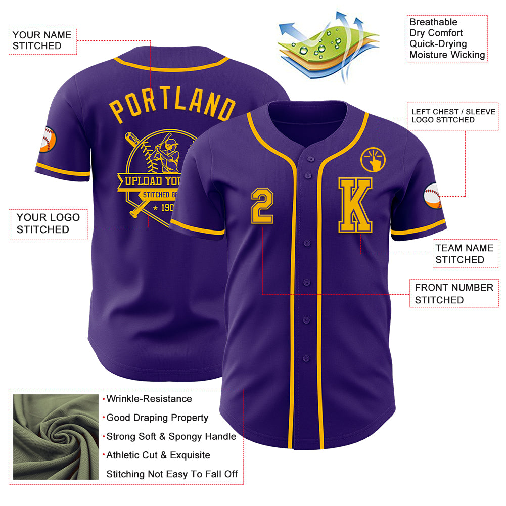 Custom Purple Gold Authentic Baseball Jersey