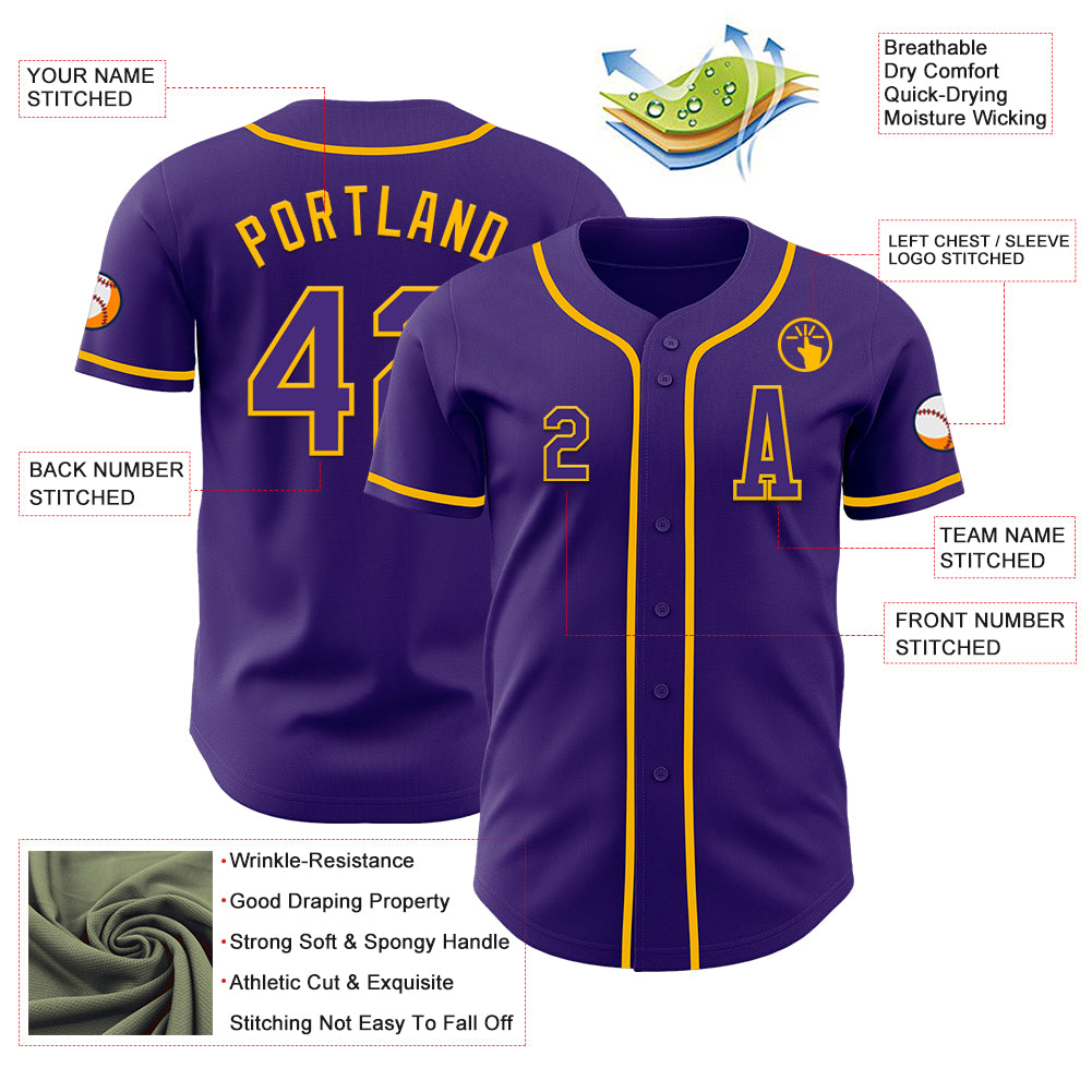 Custom Purple Gold Authentic Baseball Jersey