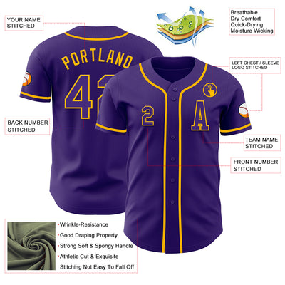 Custom Purple Gold Authentic Baseball Jersey