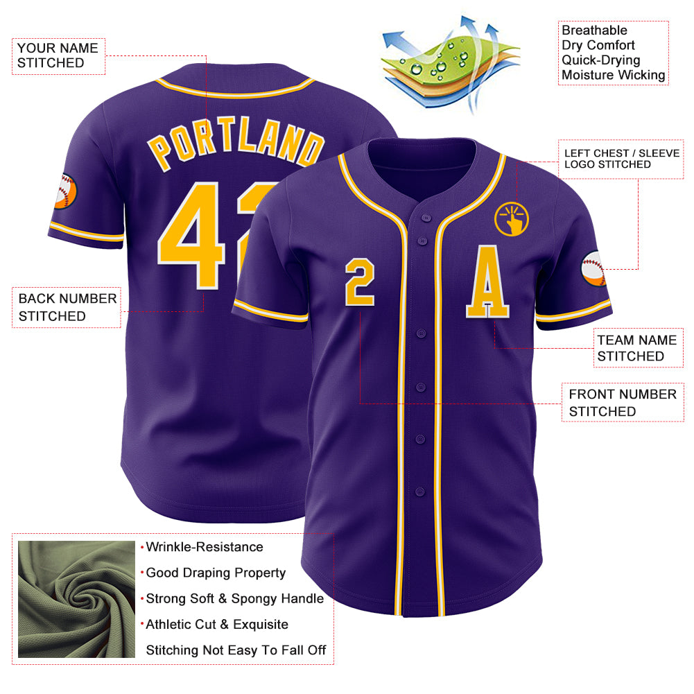 Custom Purple Gold-White Authentic Baseball Jersey