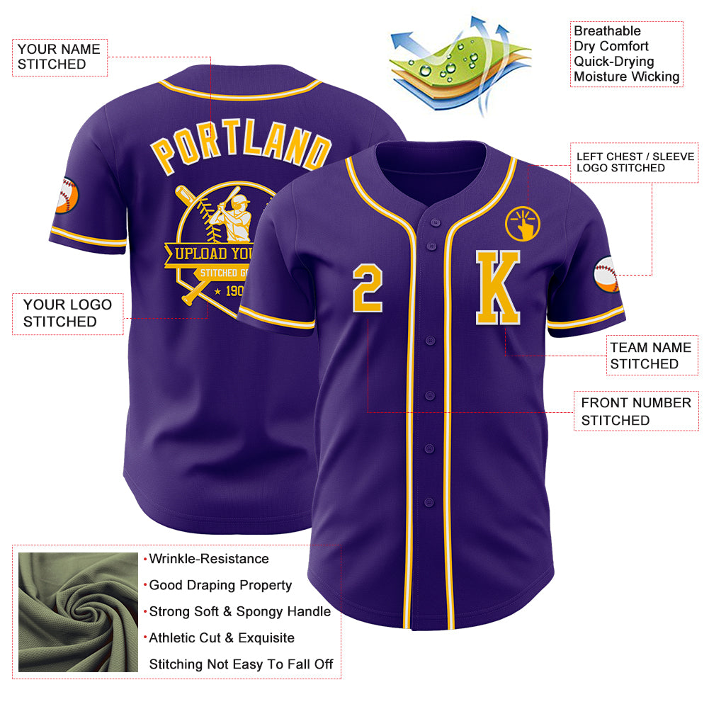Custom Purple Gold-White Authentic Baseball Jersey
