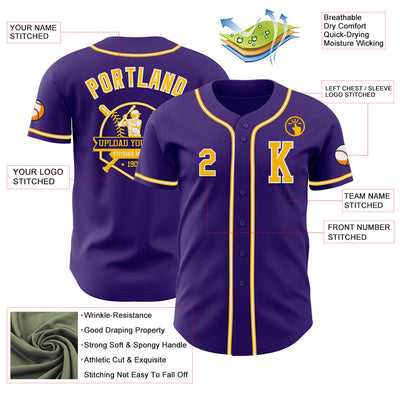 Custom Purple Gold-White Authentic Baseball Jersey