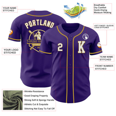 Custom Purple White-Old Gold Authentic Baseball Jersey
