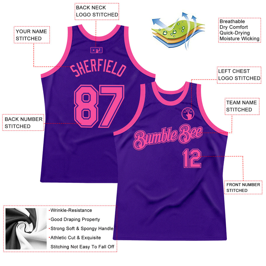 Custom Purple Pink Authentic Throwback Basketball Jersey
