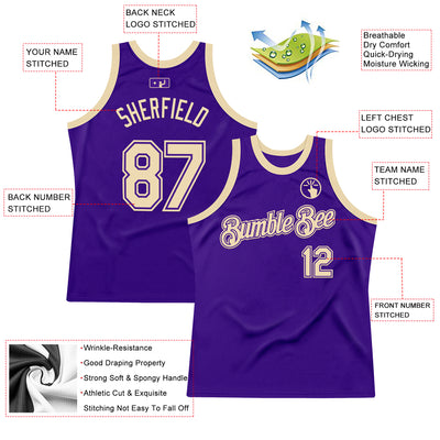 Custom Purple Cream Authentic Throwback Basketball Jersey