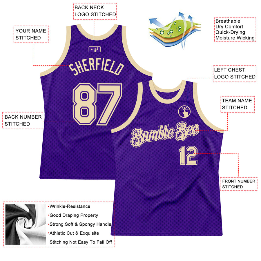 Custom Purple Cream Authentic Throwback Basketball Jersey