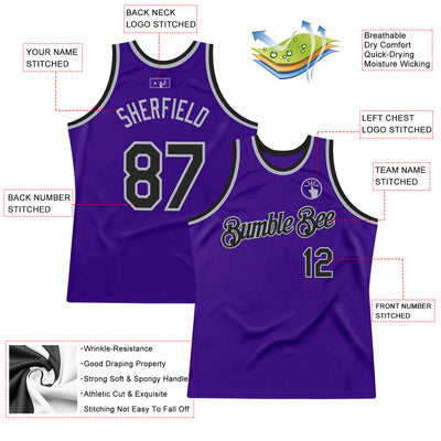 Custom Purple Black-Gray Authentic Throwback Basketball Jersey