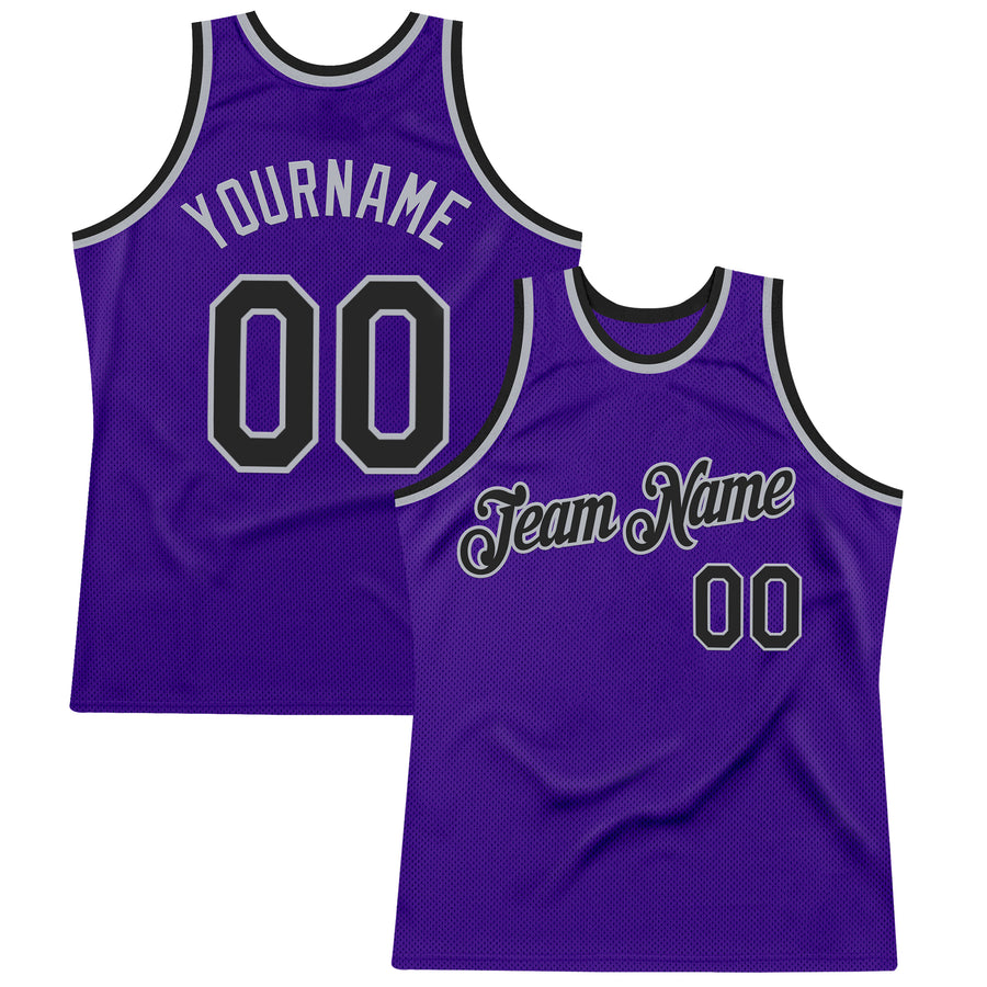 Custom Purple Black-Gray Authentic Throwback Basketball Jersey