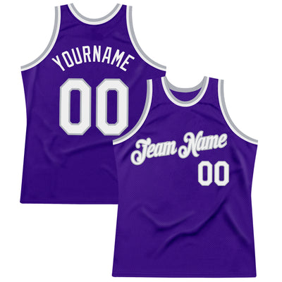 Custom Purple White-Gray Authentic Throwback Basketball Jersey