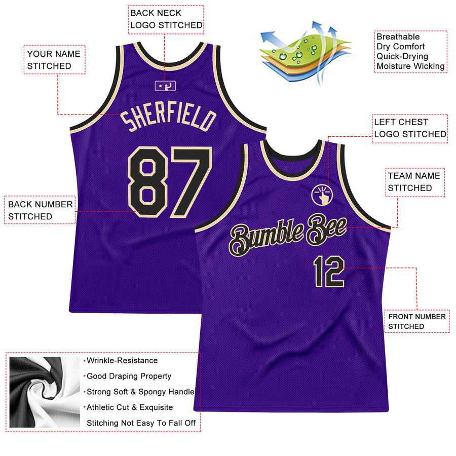 Custom Purple Black-Cream Authentic Throwback Basketball Jersey
