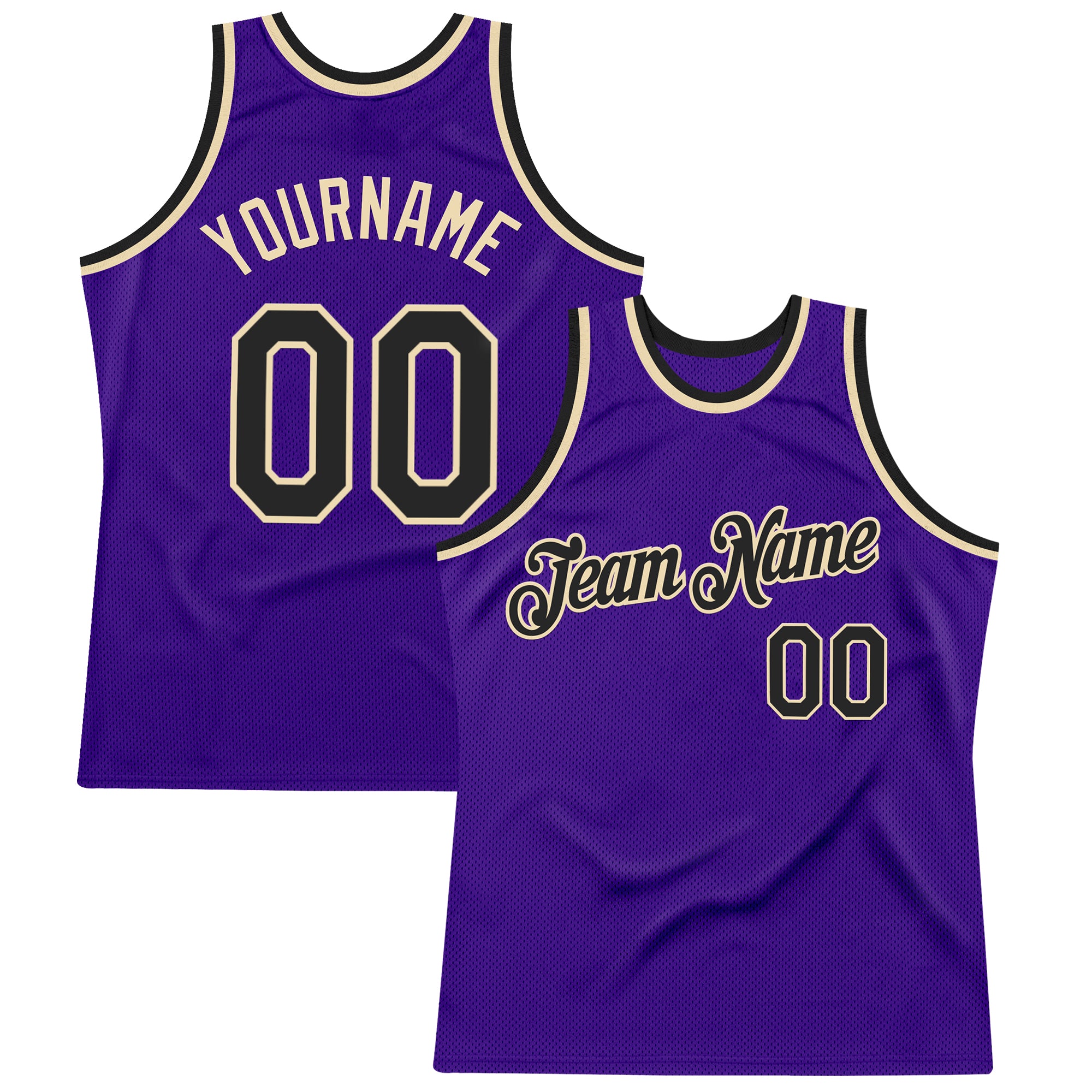Custom Purple Black-Cream Authentic Throwback Basketball Jersey