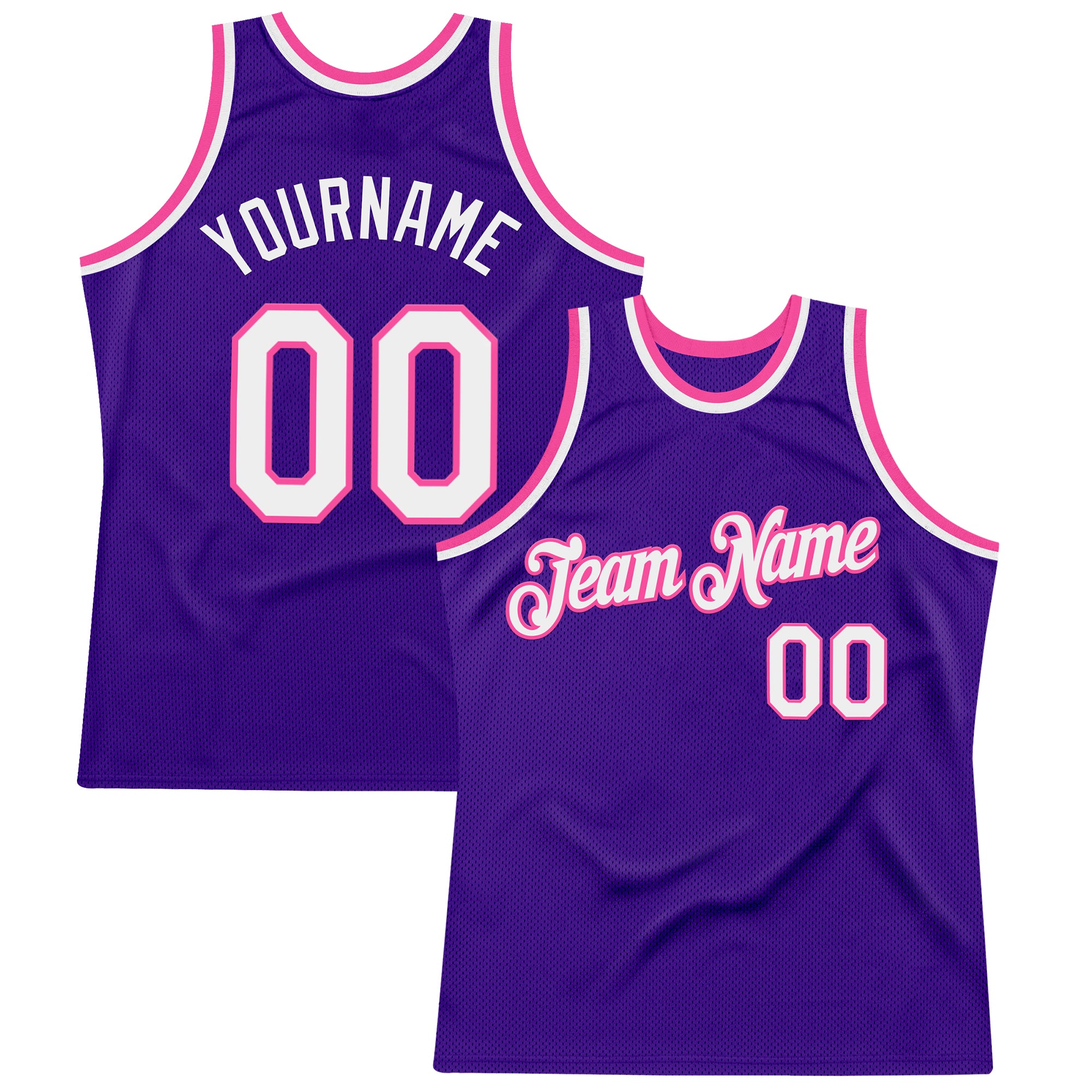 Custom Purple White-Pink Authentic Throwback Basketball Jersey