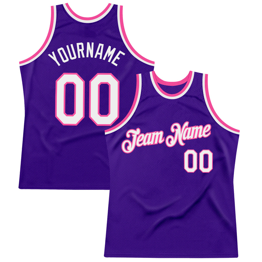 Custom Purple White-Pink Authentic Throwback Basketball Jersey