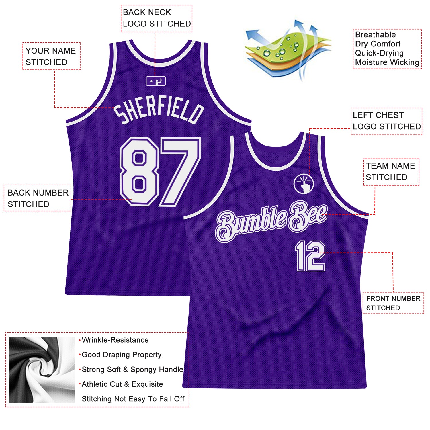Custom Purple White Authentic Throwback Basketball Jersey