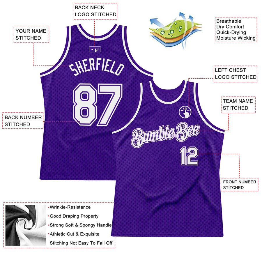 Custom Purple White Authentic Throwback Basketball Jersey