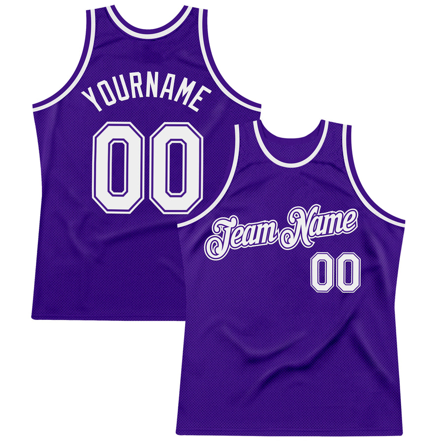 Custom Purple White Authentic Throwback Basketball Jersey