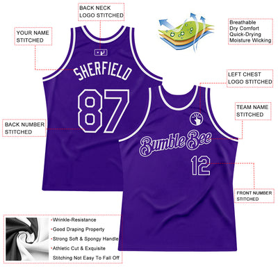 Custom Purple White Authentic Throwback Basketball Jersey