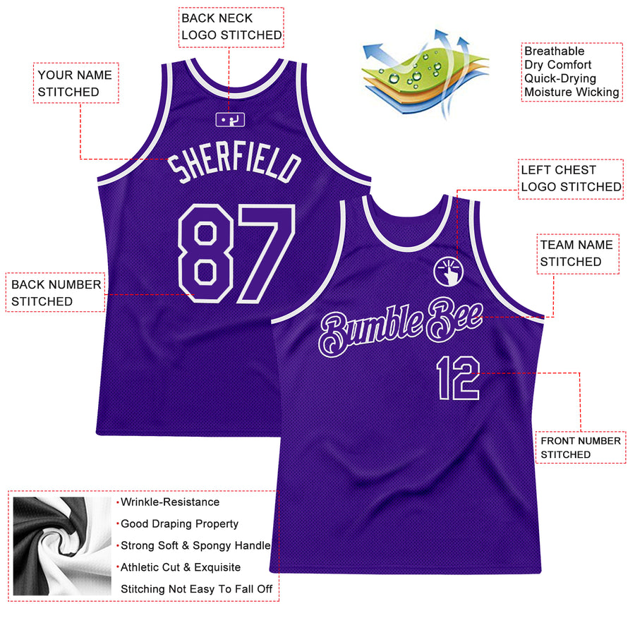 Custom Purple White Authentic Throwback Basketball Jersey