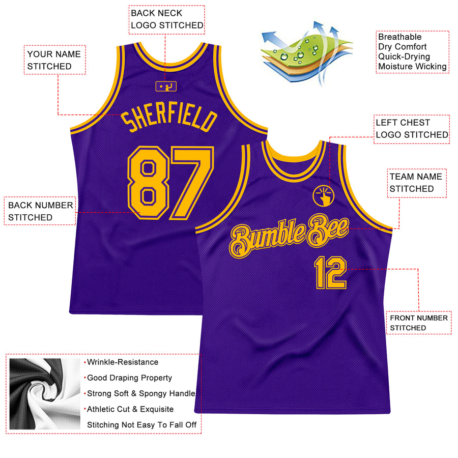 Custom Purple Gold Authentic Throwback Basketball Jersey