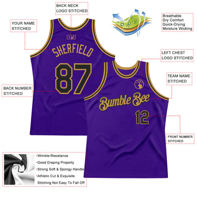 Custom Purple Black-Old Gold Authentic Throwback Basketball Jersey