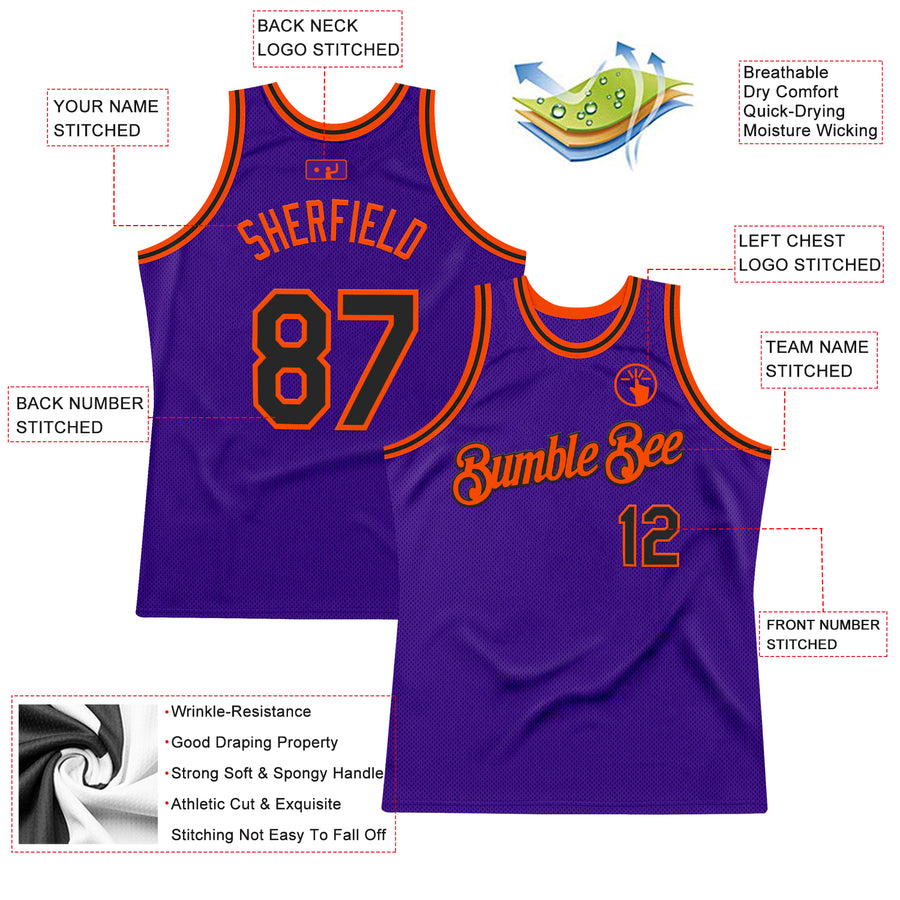 Custom Purple Black-Orange Authentic Throwback Basketball Jersey