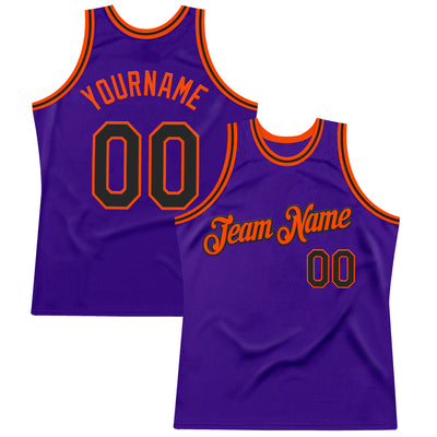 Custom Purple Black-Orange Authentic Throwback Basketball Jersey