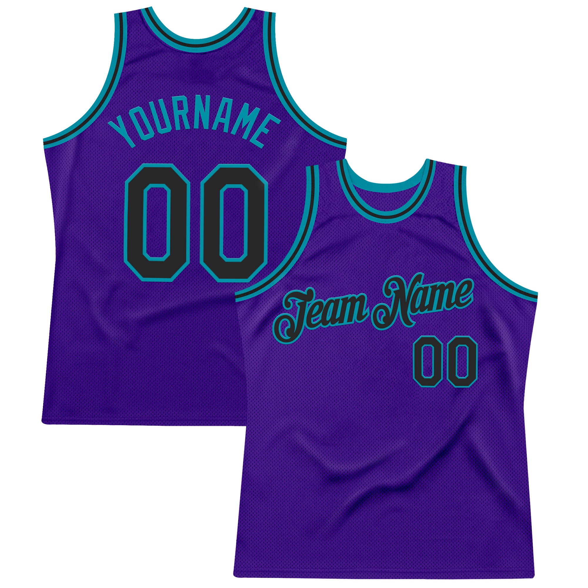 Custom Purple Black-Teal Authentic Throwback Basketball Jersey