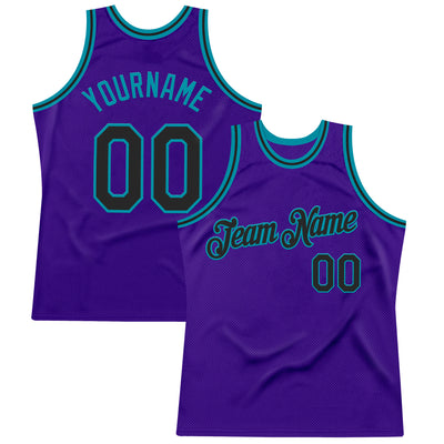 Custom Purple Black-Teal Authentic Throwback Basketball Jersey