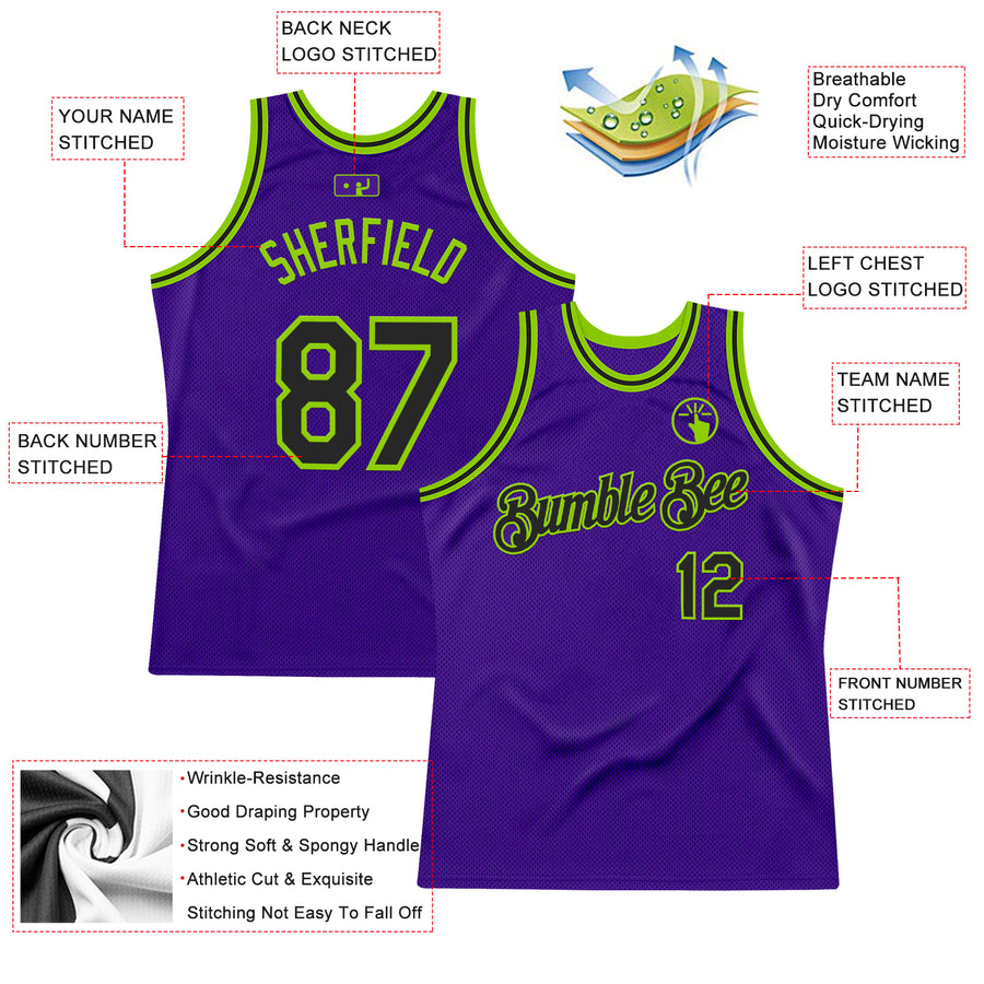 Custom Purple Black-Neon Green Authentic Throwback Basketball Jersey