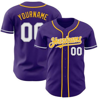 Custom Purple White Gray-Gold Authentic Baseball Jersey