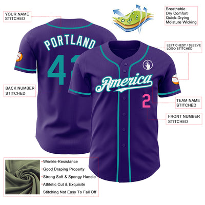 Custom Purple Teal Pink-White Authentic Baseball Jersey
