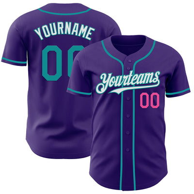 Custom Purple Teal Pink-White Authentic Baseball Jersey
