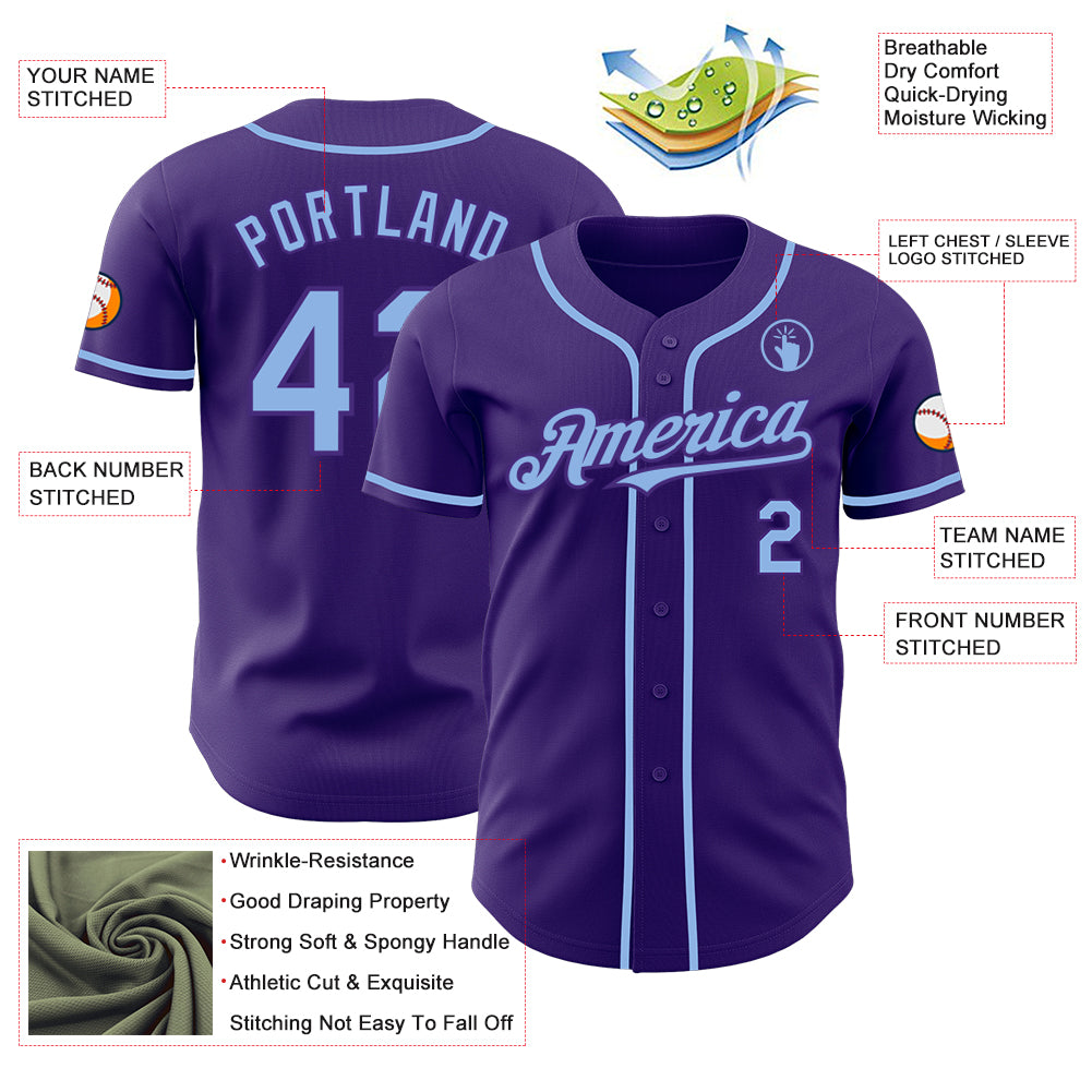 Custom Purple Light Blue Authentic Baseball Jersey