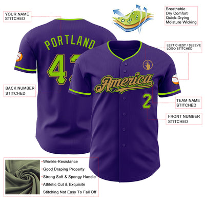 Custom Purple Neon Green Black-Old Gold Authentic Baseball Jersey
