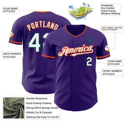 Custom Purple White Orange-Kelly Green Authentic Baseball Jersey