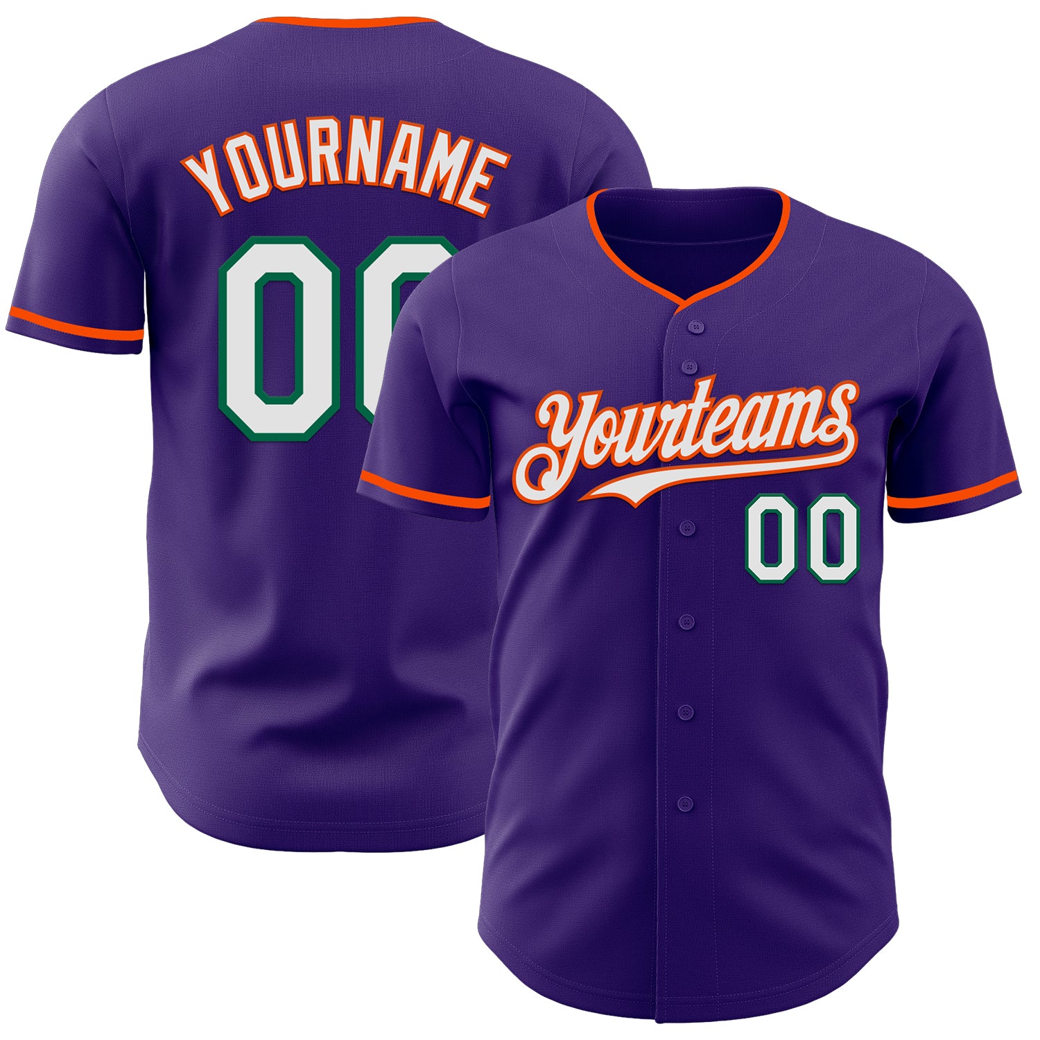 Custom Purple White Orange-Kelly Green Authentic Baseball Jersey