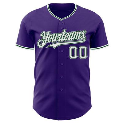 Custom Purple White Green-Gray Authentic Baseball Jersey