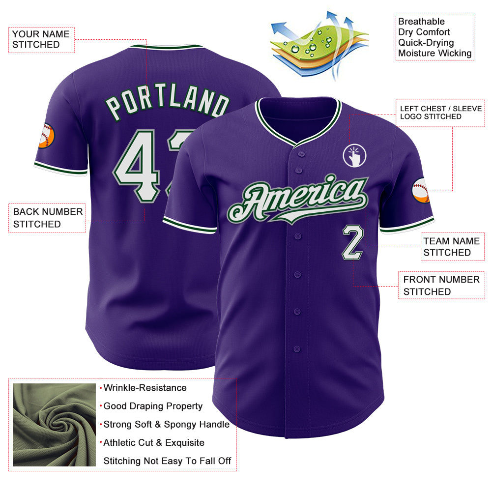 Custom Purple White Green-Gray Authentic Baseball Jersey