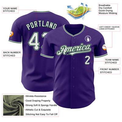 Custom Purple White Green-Gray Authentic Baseball Jersey