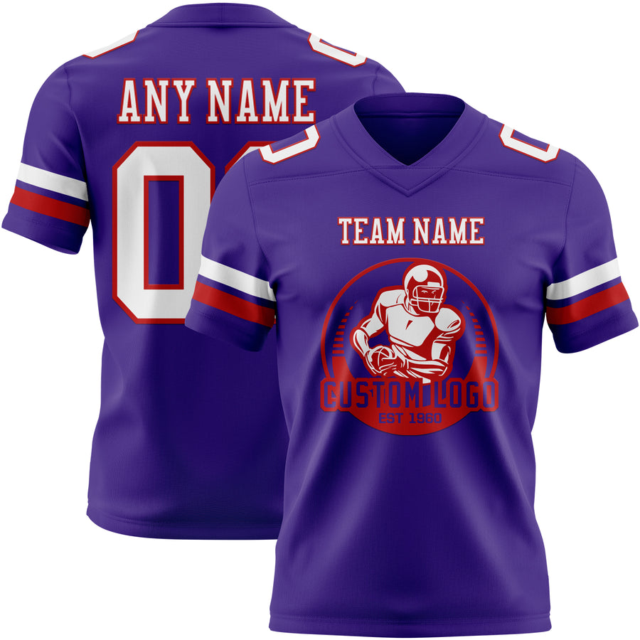 Custom Purple White-Red Authentic Football Jersey