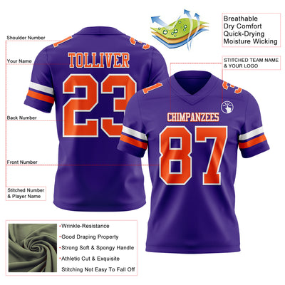 Custom Purple Orange-White Authentic Football Jersey